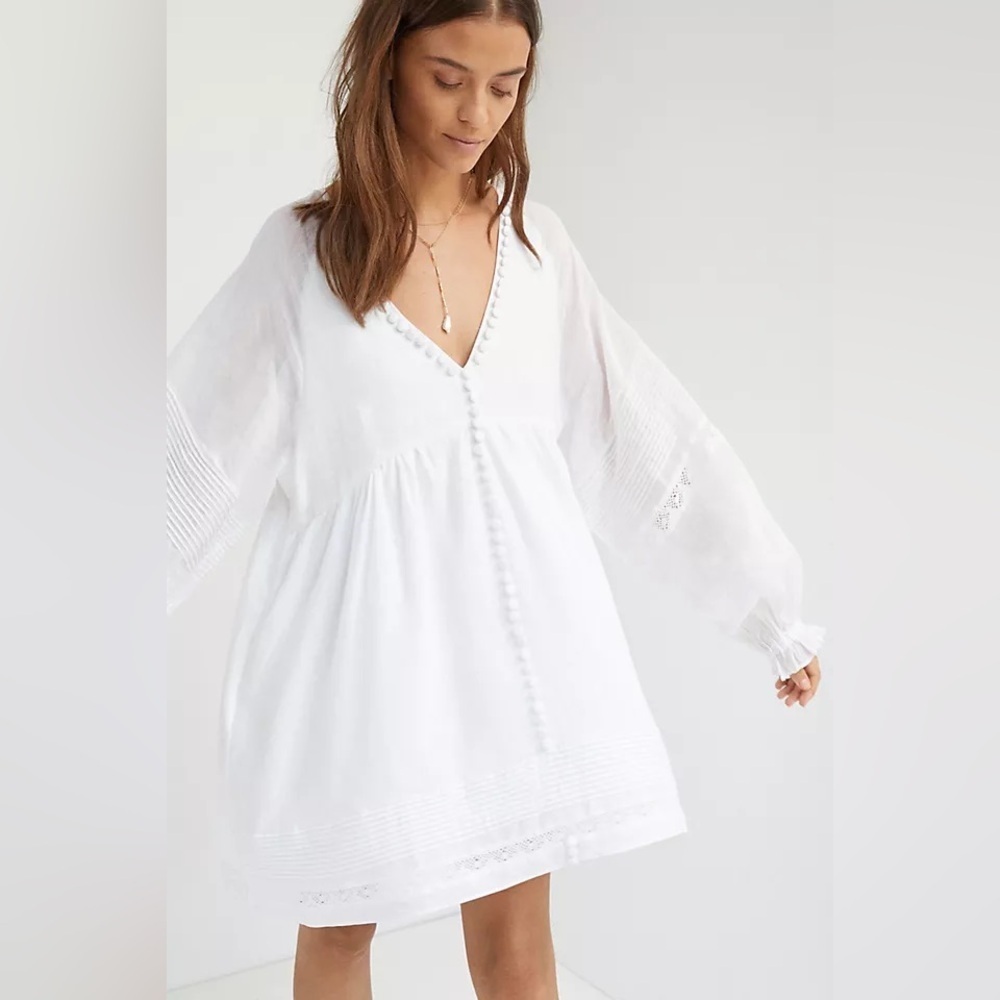 Anthropologie Joslin Puff-Sleeved Linen Mini Dress